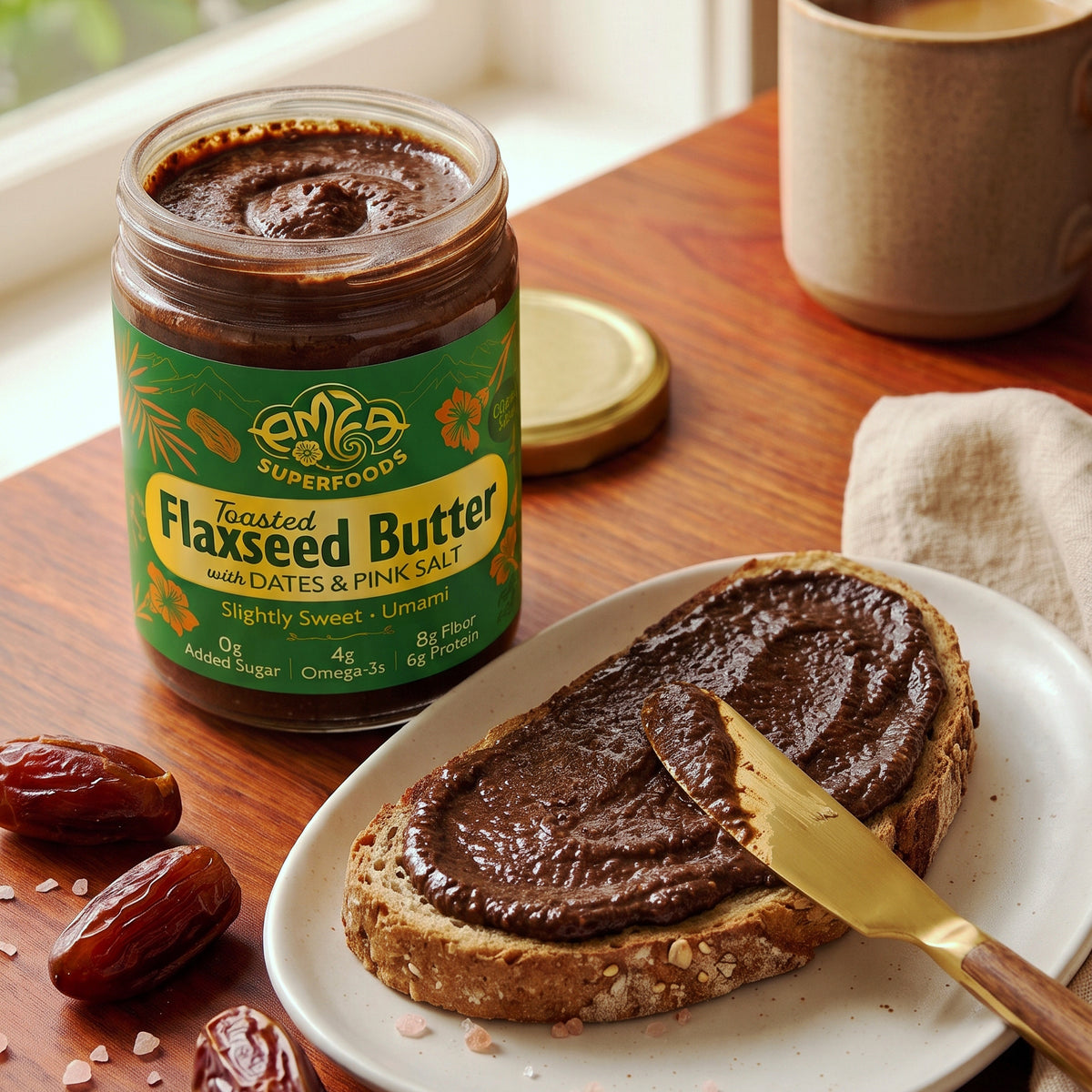 Toasted Flaxseed Butter With Dates & Pink Salt