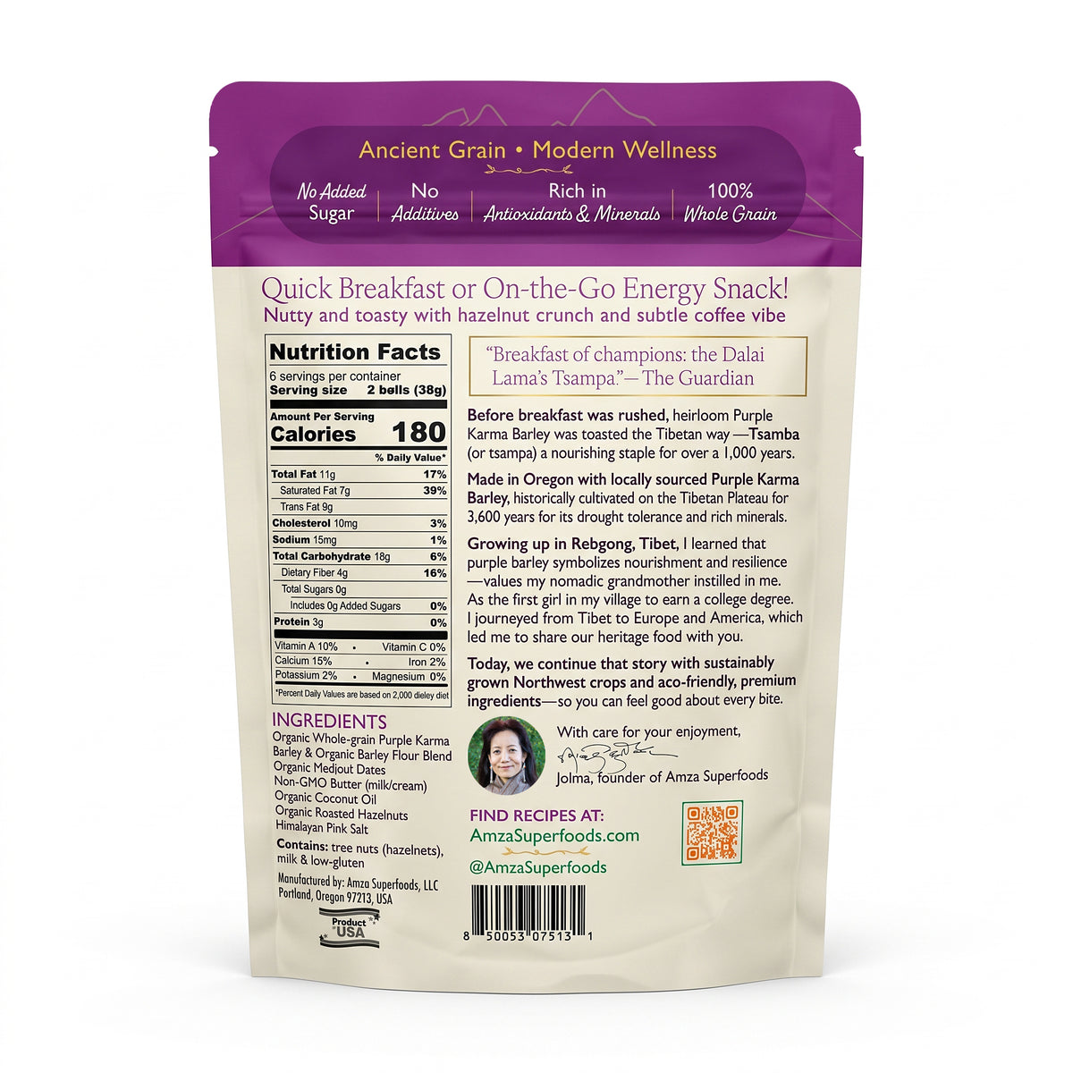 Purple Barley Tsamba Bites with Oregon Hazelnuts