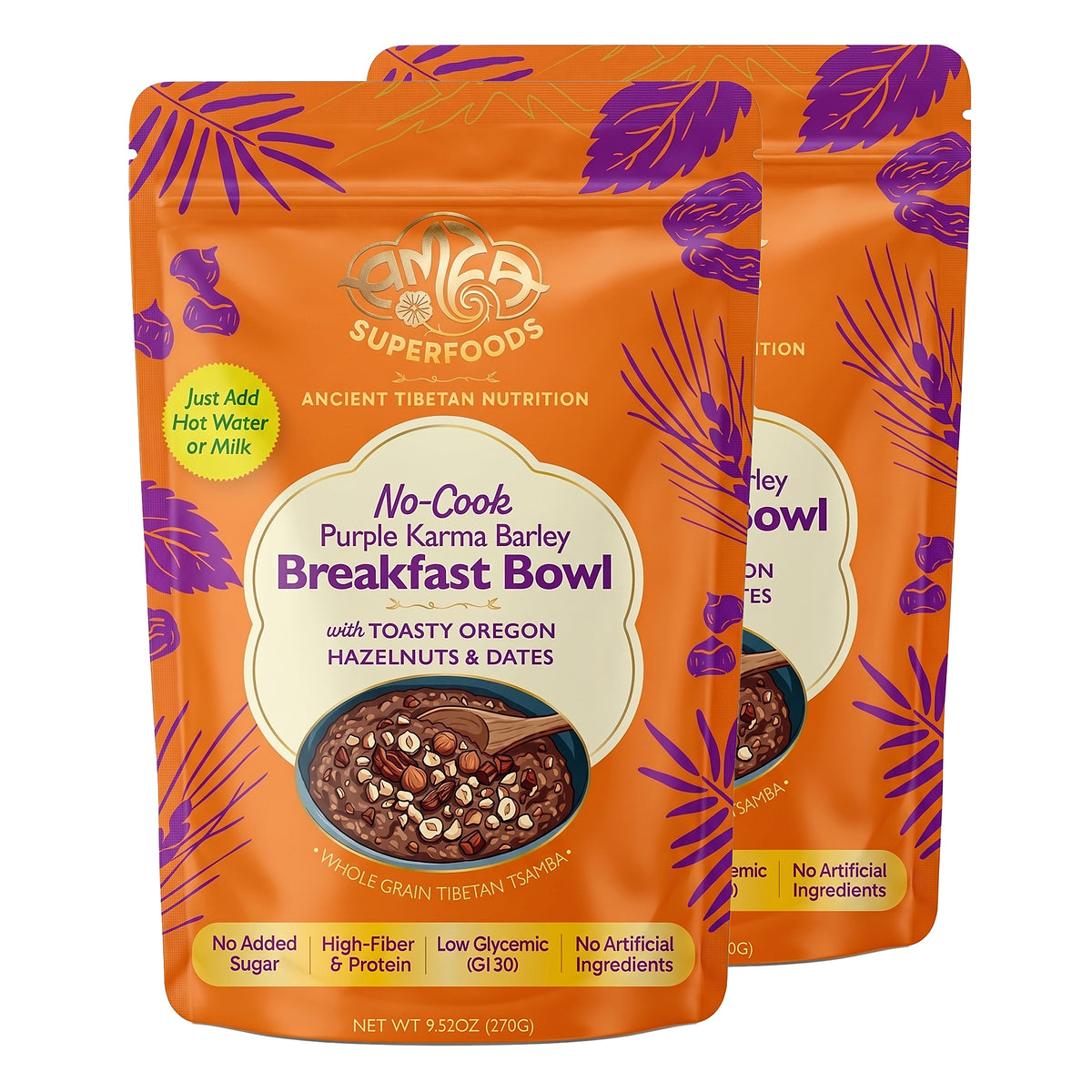 No-cook Purple Barley Tsamba Hot Cereal with Hazelnuts & Dates