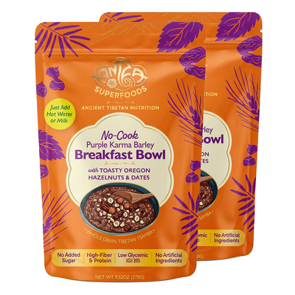 No-cook Purple Barley Tsamba Hot Cereal with Hazelnuts & Dates