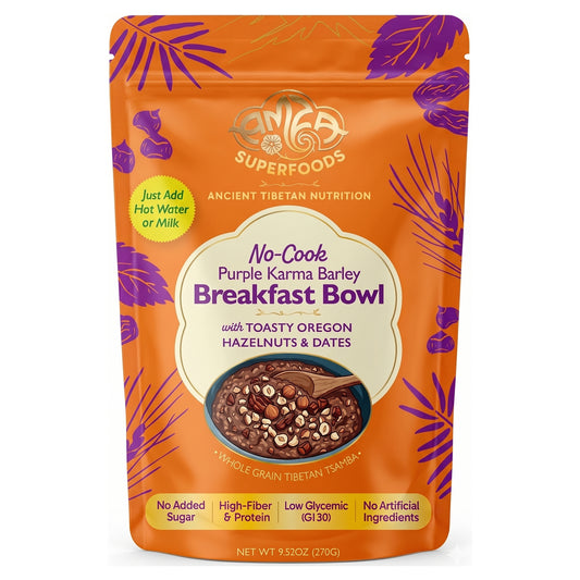 No-cook Purple Barley Tsamba Hot Cereal with Hazelnuts & Dates
