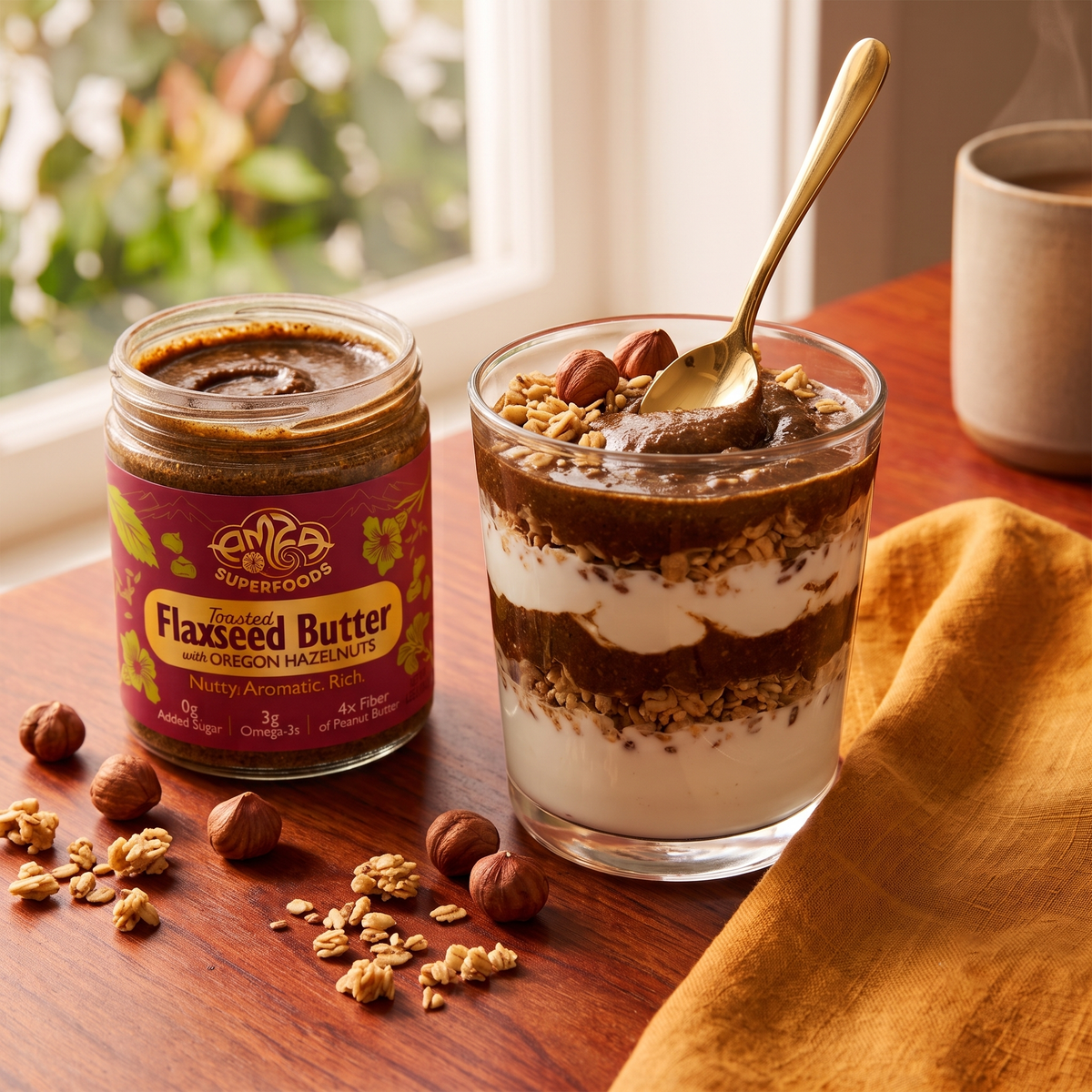 Toasted Flaxseed Butter with Roasted Oregon Hazelnuts